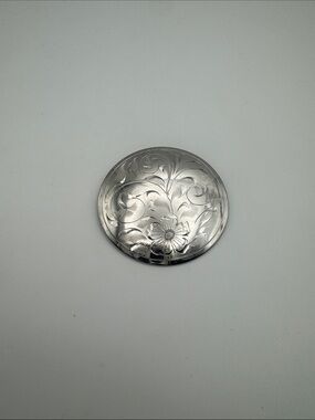 Classic Silver Floral Compact Brooch- Women's Accessory